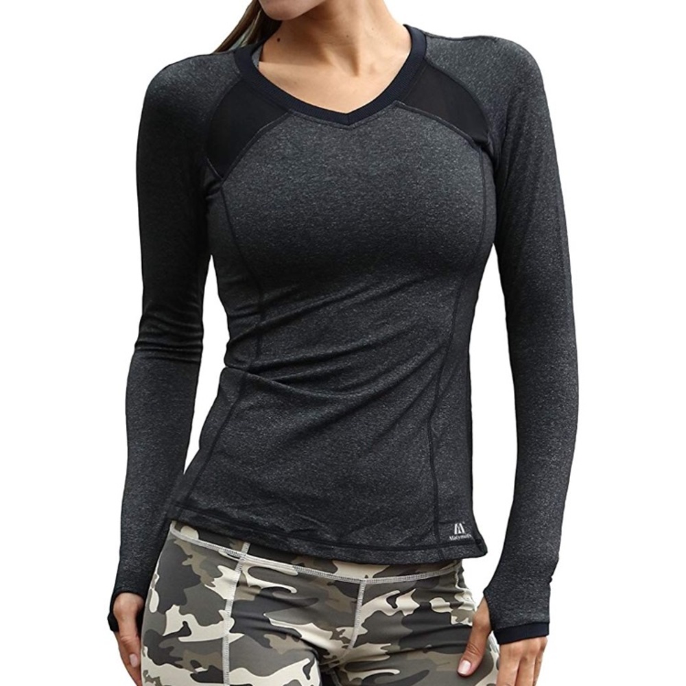 Dark grey long sleeve workout top